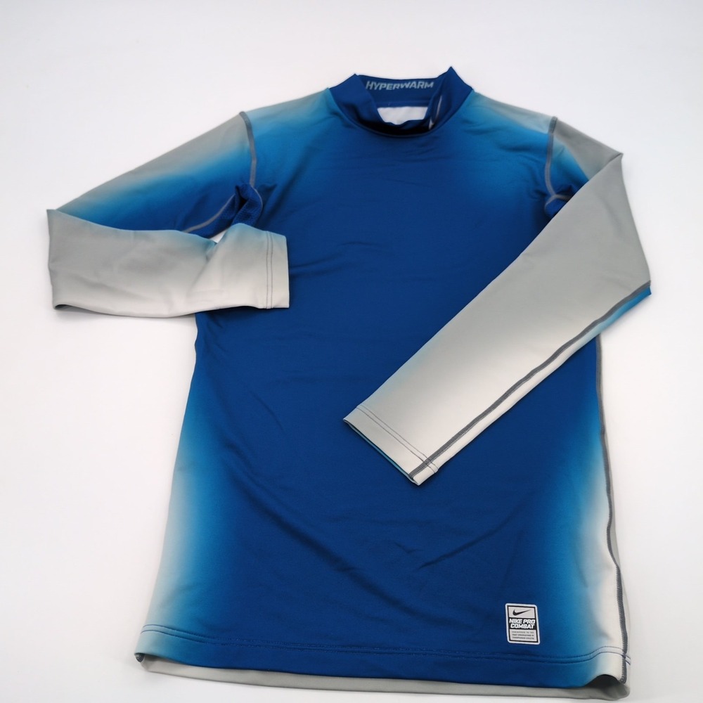Nike Pro Combat Hyperwarm Shirt Mens Medium M Blue Grey Mock Neck Compression